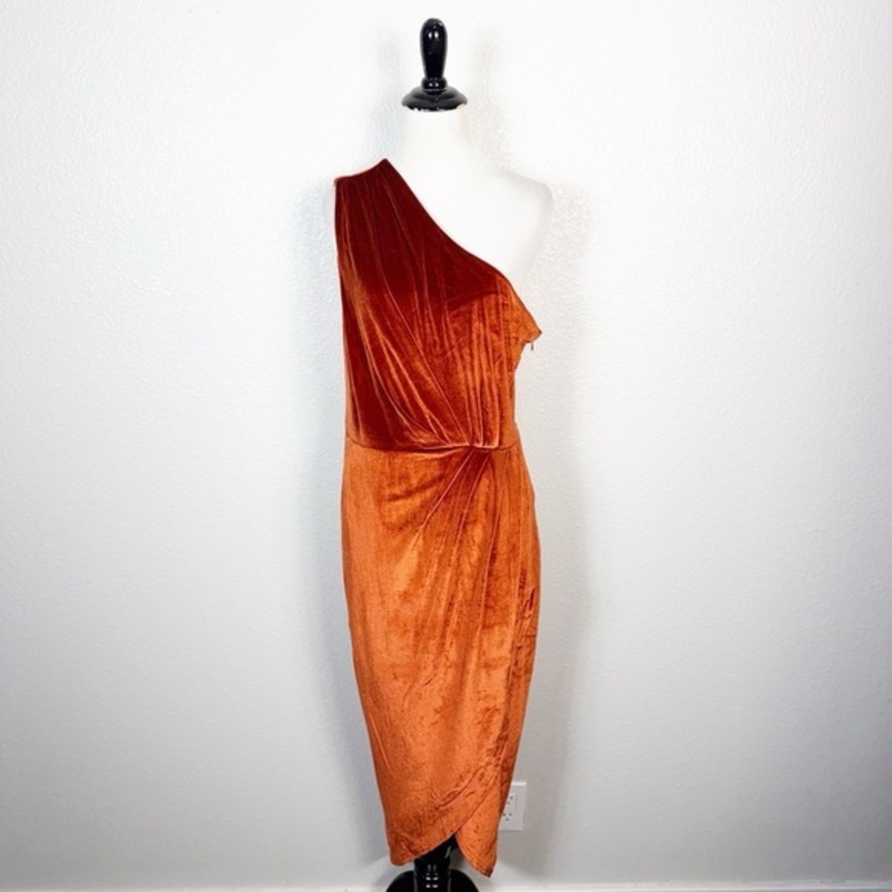 Baltic Born Sz L Special‎ Occasion Kourtney Velvet One Shoulder Midi Dress Spice